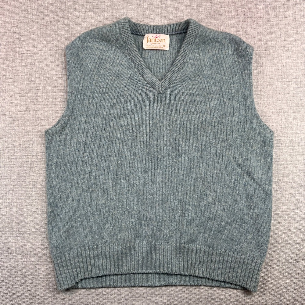 Vintage 80s Jantzen Knit Sweater Vest Men XL Light Blue‎ Made in USA Retro Dad